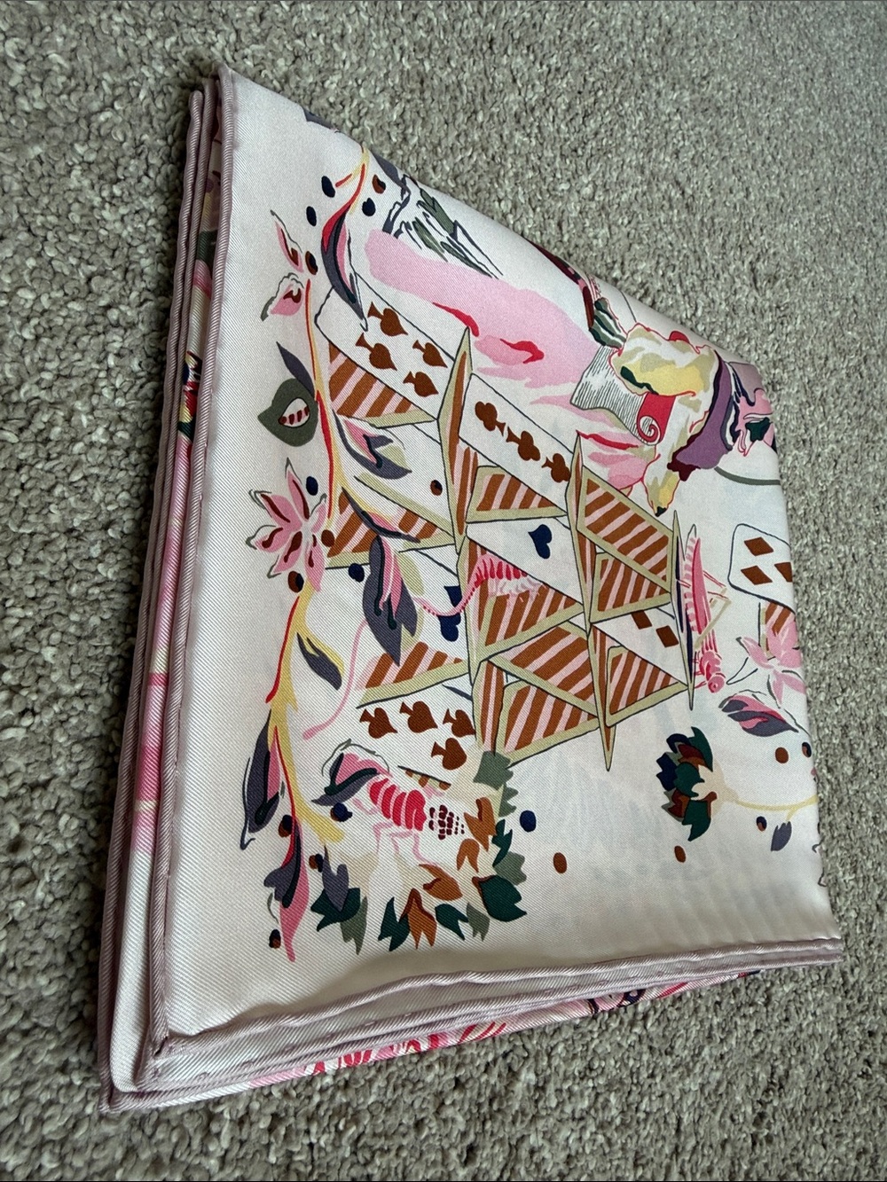 Hermes Emile et Une Nuit scarf 90, 100% silk, NEW, Rose Thé / Vert / Prune - Picture 5 of 11